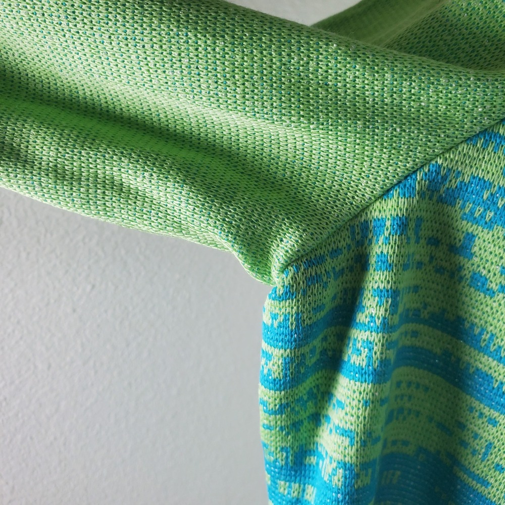 Ming Wang Sweater Knit Jacket Blazer Green Turquoise Striped Open Front Large - Picture 6 of 13